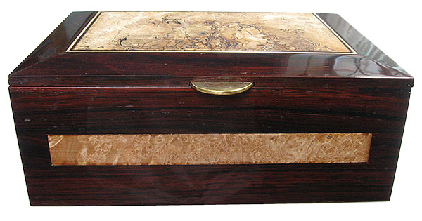Cocobolo and maple burl box front - Handcrated large men's valet box, keepsake box