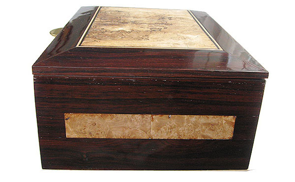 Cocobolo and maple burl box front - Handcrafted large wood men's valet box, keepsakebox