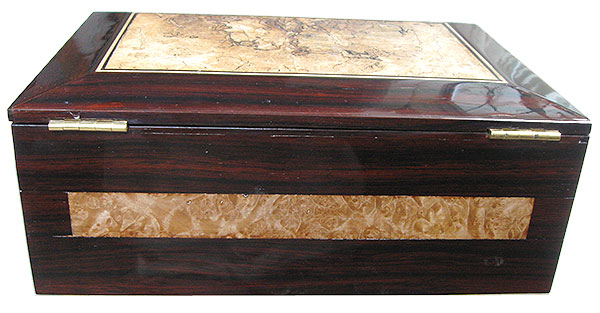 Cocobolo and maple burl box back - Handcrafted large wood men's valet box , keepsake box