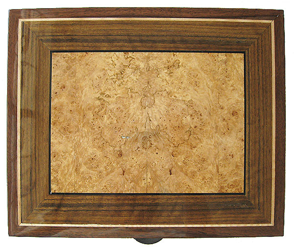 Maple burl inlaid box top - Handcrafted decorative large men's valet box made of Claro walnut, shedua, maple burl