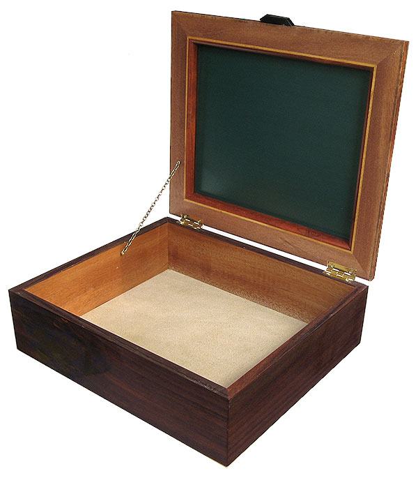 Handmade wood large box - open view - Decorative wood men's valet, keepsake box, document box