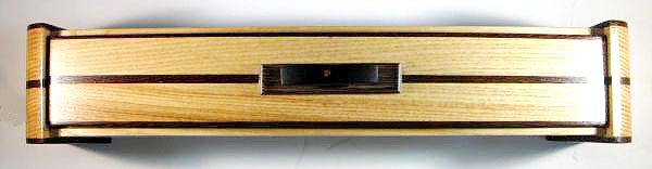 Decorative weekly pill box made from elm, wenge and ebony wood - Top view