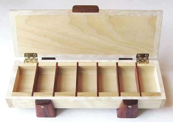Decorative 7 day pill organizer - Handmade wood pill box - open view